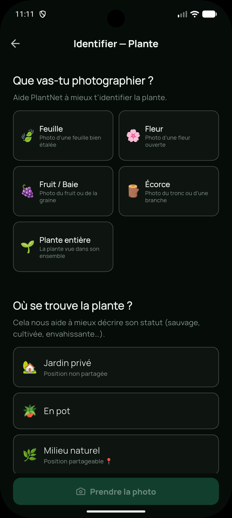 Identification de plante : choix de l'organe photographié